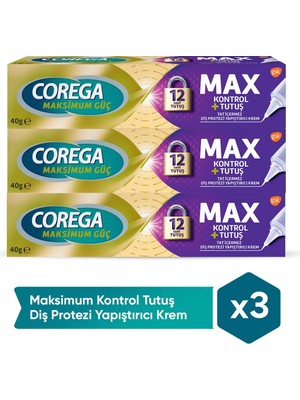 Corega Diş Protezi Yapıştırıcı Krem 3x40 gr – Güçlü Tutma, Maksimum Kontrol ve Yiyecek Parçacıklarına Karşı Koruma