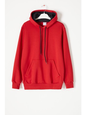Kırmızı Kanguru Cepli Kapüşonlu Unisex Çocuk Sweatshirt 16784