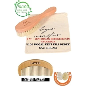 Bebek Tarağı %100 Keçi Kılı Doğal Bebek Saç Fırçası ve Doğal Ahşap Şimşir Tarak 2'li Set