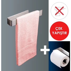 Inox Paslanmaz Çelik Havluluk ve Selpaklık, Ikili Takım Banyo Aksesuarı, Yapışkanlı