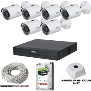 6 Kameralı Ip Set 2mp 1080P 30 mt Gece Görüş 1tb