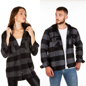Kapüşonlu Fermuarlı Unisex Dama Desen Oduncu Gömleği