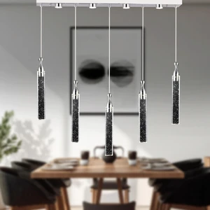 Klaus 5'li Sıralı 3 Renkli 75 Watt Krom Kristal Ledli Modern Oturma Odası Salon Sarkıt Avize