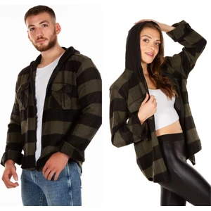 Kapüşonlu Fermuarlı Unisex Dama Desen Oduncu Gömleği