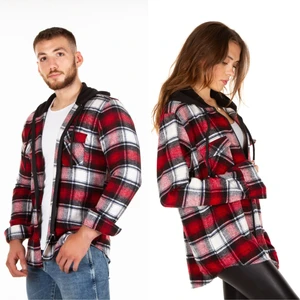 Kapüşonlu Fermuarlı Unisex Dama Desen Oduncu Gömleği