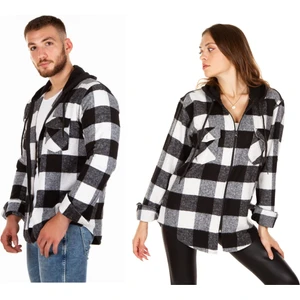Kapüşonlu Fermuarlı Unisex Dama Desen Oduncu Gömleği