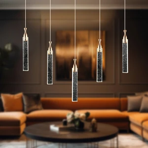 Klaus 5'li Sıralı 3 Renkli 75 Watt Gold Kristal Ledli Modern Oturma Odası Salon Sarkıt Avize