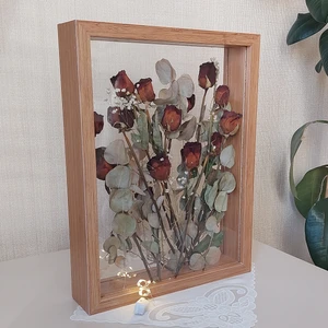 Verda Çerçeve Bambu Ledli 30X40 cm Çift Yönlü Anı Çerçevesi! Gül Kutusu Şeffaf Gül Kutusu
