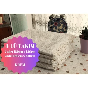 Windores Çok Amaçlı Natural A.Krem 4'lü Takım Koltuk, Kanepe, Divan,Çekyat Için Dekoratif Koltuk Örtüsü