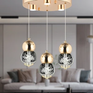 Sasha 3'lü Yuvarlak 3 Renkli 48 Watt Gold Kristal Ledli Modern Oturma Odası Salon Sarkıt Avize