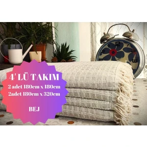 Windores Çok Amaçlı Naturel Bej 4'lü Takım Koltuk,Kanepe,Divan, Çekyat için Dekoratif Koltuk Örtüsü