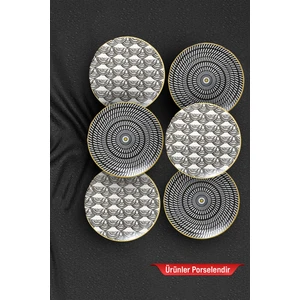 Güral Porselen Arya Black & White 6'lı Pasta Tabağı