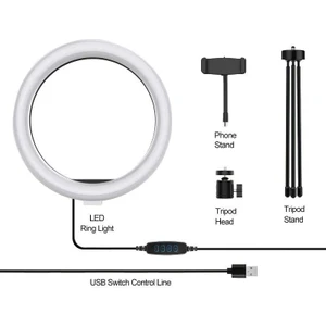 Masa Ayaklı 10 Inç LED Ring Lıght Influencer Youtuber Tiktok Telefon Tutucu Makyaj Işığı