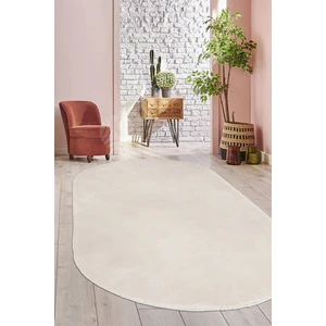 Linos Home Krem Fluffy Oval Post Peluş Halı Kaymaz Taban Yumuşacık Yolluk Modern Halı