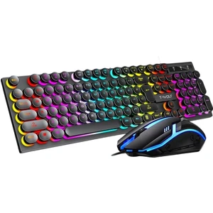 T-Wolf TF270 Rainbow Rgb Mekanik Hisli Gaming Klavye Mouse Seti Punk Keycap Ingilizce
