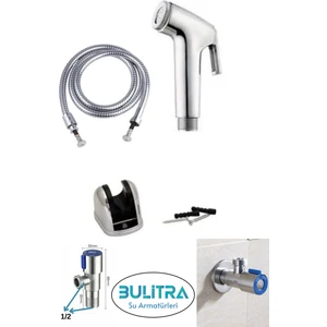 Su Armatürleri Taharet Musluk Seti Krom Tuvalet Tabancası Taharet Başlığı + Örgülü Duş Hortumu + Mafsal + Ara Musluk