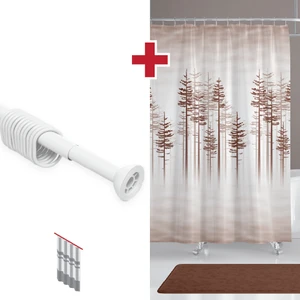 Tropik Home Ağaç Desen Banyo Perdesi Askı Hediyeli 180X200CM Tek Kanat Duş Perdesi, Kahverengi Banyo Duş Perdesi