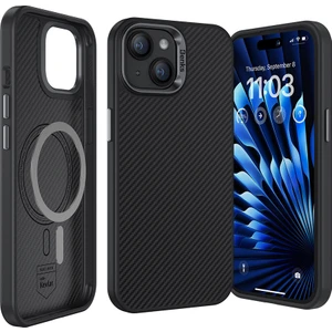 iPhone 15 Uyumlu Kılıf Karbon Fiber Magsafe Şarj Özellikli Benks Hybrid Armorpro 600D Kevlar Kapak
