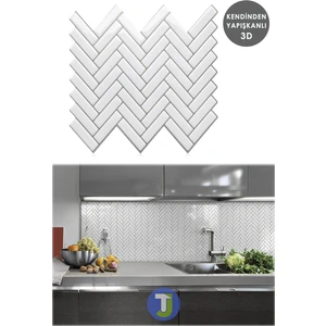 1Adet 3boyutlu Seramik Efekt Kendinden Yapışkanlı Beyaz Karo Pvc Mutfak Tezgah Kaplama 30CM×30CM