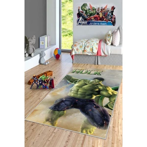 Confidence Home Makinede Yıkanabilir Kaymaz Taban Leke Tutmaz Yeşil Süper Kahraman Desenli Bebek ve Çocuk Odası Halısı