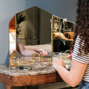 80x50cm Makyaj Aynası Masaüstü Pirinç Gold Dekoratif Bohem Iskandinav Dekor Banyo Ev El Yapımı