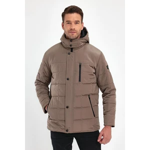 Erkek Krem Standart Fit Normal Kesim Çıkmalı Kapüşon Dik Yaka Mont