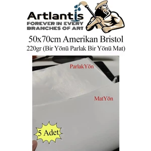 Amerikan Bristol Karton 50 x 70 cm 5 Adet 220 gr Bir Tarafı Parlak Bir Tarafı Mat Kağıt Biristol Karton