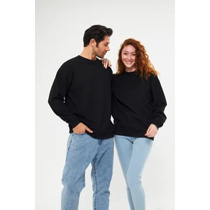 Unisex Siyah Waffle Kumaş Bol Kalıp Basic Sweatshirt (Sevgili - Çift Kombini Tavsiyesi) 1 ADET FİYATI