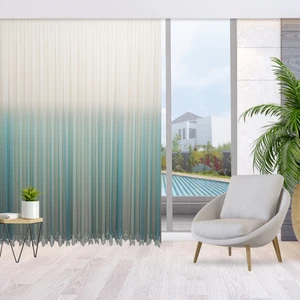 Degrade Renk Geçişli Petrol Mavi Etekleri Nakışlı 1-2,5 Orta Pile Tül Perde