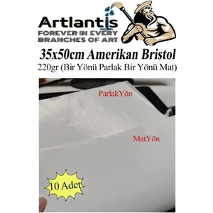 Amerikan Bristol Karton 35 x 50 cm 10 Adet 220 gr Bir Tarafı Parlak Bir Tarafı Mat Kağıt Biristol Karton