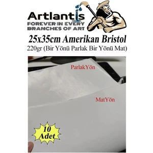 Amerikan Bristol Karton 25 x 35 cm 10 Adet 220 gr Bir Tarafı Parlak Bir Tarafı Mat Kağıt Biristol Karton