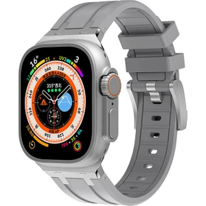 Apple Watch 44MM Kordon Metal Bağlantılı Silikon Kordon 89