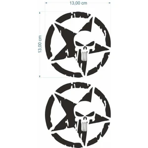 Army Yıldız Kuru Kafa 13 x 13 cm Siyah Sticker 2 Li
