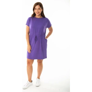 Kadın Büyük Beden Mor Beli Tünel Bağcıklı Düşük Kollu Tunik Elbise 65N36919