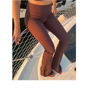 Fitilli Çizgili Ispanyol Paça Yüksek Bel Dayanıklı Örme Kumaş Toparlayıcı Tayt Pantalon