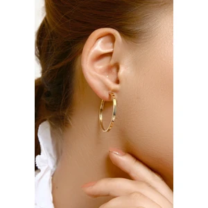 Altın Kesesi 14 Ayar Altın Düz Halka Küpe 3 Cm Gizli Kilit