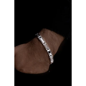 Osmanlı Gümüş Beyaz Grek Desenli Gümüş Erkek Bileklik Künye