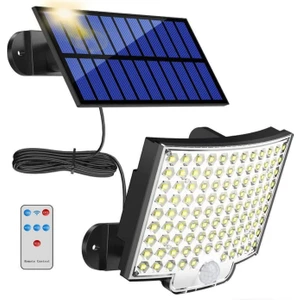 Dış Mekan Güneş Enerjili Solar Hareket Sensörlü Kumandalı Duvar Lambası 106 Ledli Aydınlatma