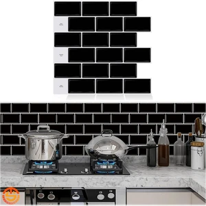 3d Kendinden Yapışkanlı 30×30 cm  Kaplama Seramik Görünüm Siyah Duvar Sticker Mutfak Banyo