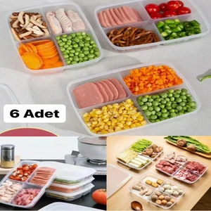 6 Adet 4 Bölmeli Öğünlük Et Sebze Saklama Kabı Bakliyat Bezelye Mısır Buzdolabı Saklama Kutusu