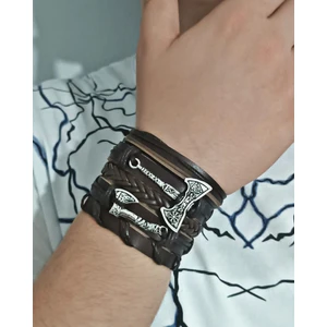 BSN Store Viking Thor İskandinav Charm  Çift Balta 5 Adet Hakiki Deri Bileklik