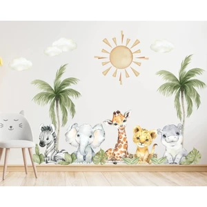 Kt Grup Yavru Hayvanlar Zebra Fil Zürafa Hippo ve Aslan Çocuk Odası Duvar Sticker Seti