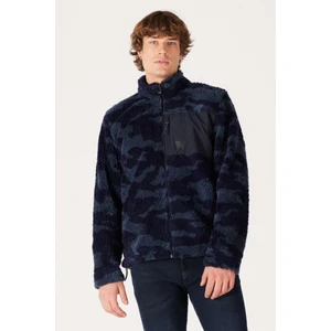 Loose Fit Rahat Kesim Dik Yaka Tam Fermuarlı Lacivert Sherpa Ceket