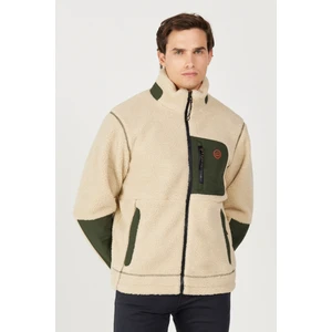 Regular Fit Normal Kesim Dik Yaka Ekru Sherpa Ceket