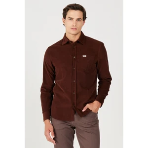 Regular Fit Normal Kesim %100 Pamuk Kadife Bordo Uzun Kollu Gömlek