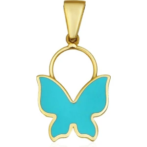 Altın Kesesi 14 Ayar Altın Kelebek Kolye Ucu Turkuaz Mineli