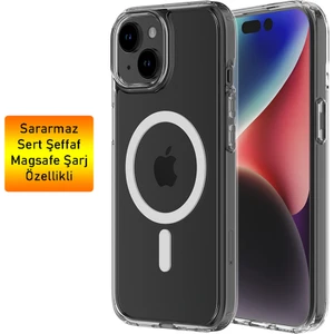 iPhone 15 Uyumlu Kılıf Sararmaz Sert Şeffaf Magsafe Şarj Özellikli Toz Korumalı Ince Fit Tasarım