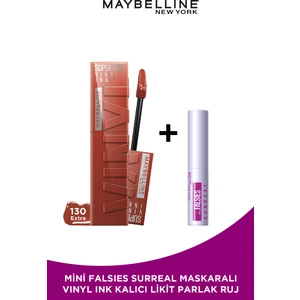 Maybelline New York Super Stay Vinyl Ink Uzun Süre Kalıcı Likit Parlak Ruj 130 Extra & Maybelline Mini Surreal Maskara