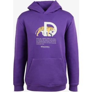 Discovery Expedition Mor Erkek Kapüşonlu Baskılı Sweatshirt D3WM-SWT41