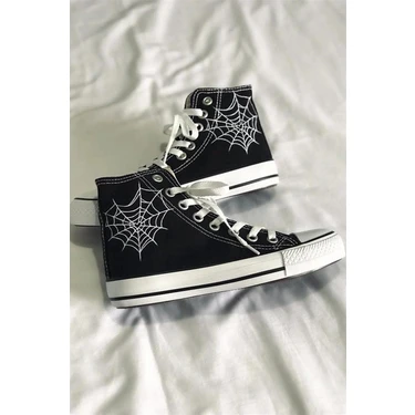 Lideral Heart Spider Web Kanvas Chuck Taylor  Baskılı Unisex Boğazlı Bağcıklı